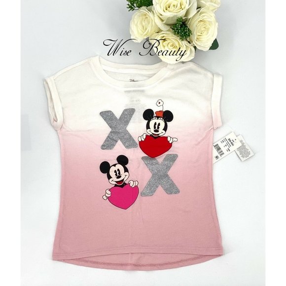 Minnie Mickey Mouse XOXO Valentine T-Shirt Girl’s Size Small 6 Pink Ombre NEW